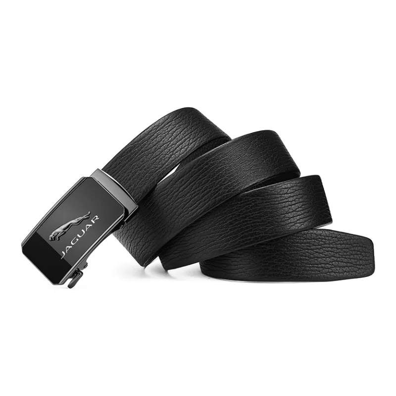 JAGUAR Classic Business Men's Cow Leather Automatic Buckle Leather Belts Men's Black Width  3.5cm-2