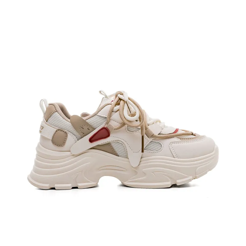 RENBEN Abrasion Resistant Breathable Low Top Chunky Sneakers Women's Beige Coffee-1