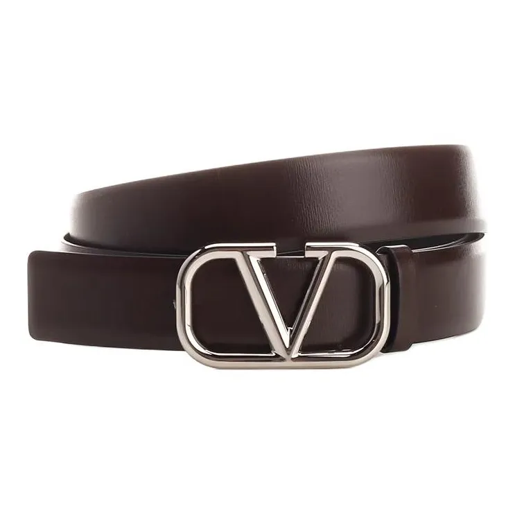 Valentino Ornamental Buckle Ring Leather Belts Men's Black Width 2.5cm-0