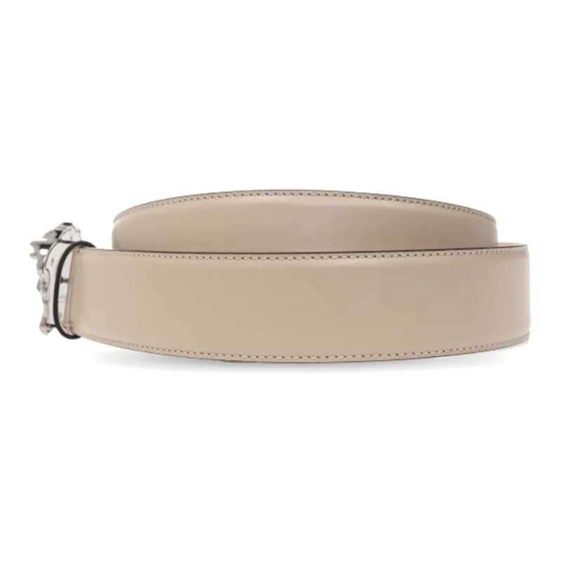 VERSACE Medusa Logo Smooth Buckle Leather Belts Men's Greige Width  4cm-1