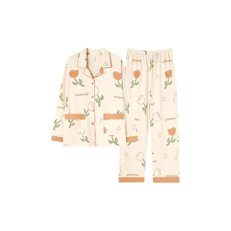 MIIOW Pajama Set Women's Light Skin Orange Floral-0