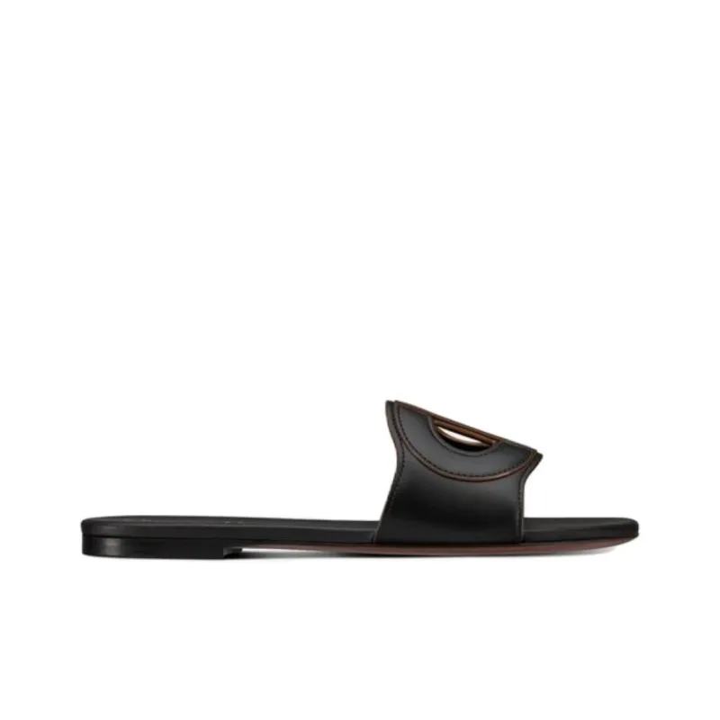 DIOR D Club Genuine Leather Sole Odor Resistant Slide Slippers Women's Black-1