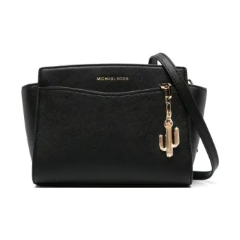 MICHAEL KORS Selma Saffiano Leather Patchwork Calfskin Handbag Crossbody Bag Women's Black