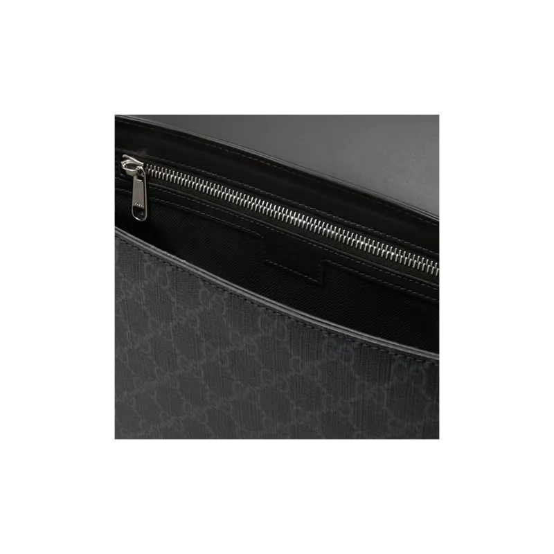GUCCI Coated Canvas With Leather Trim Messenger Bag Crossbody Bag Shoulder Bag Men's Black-2