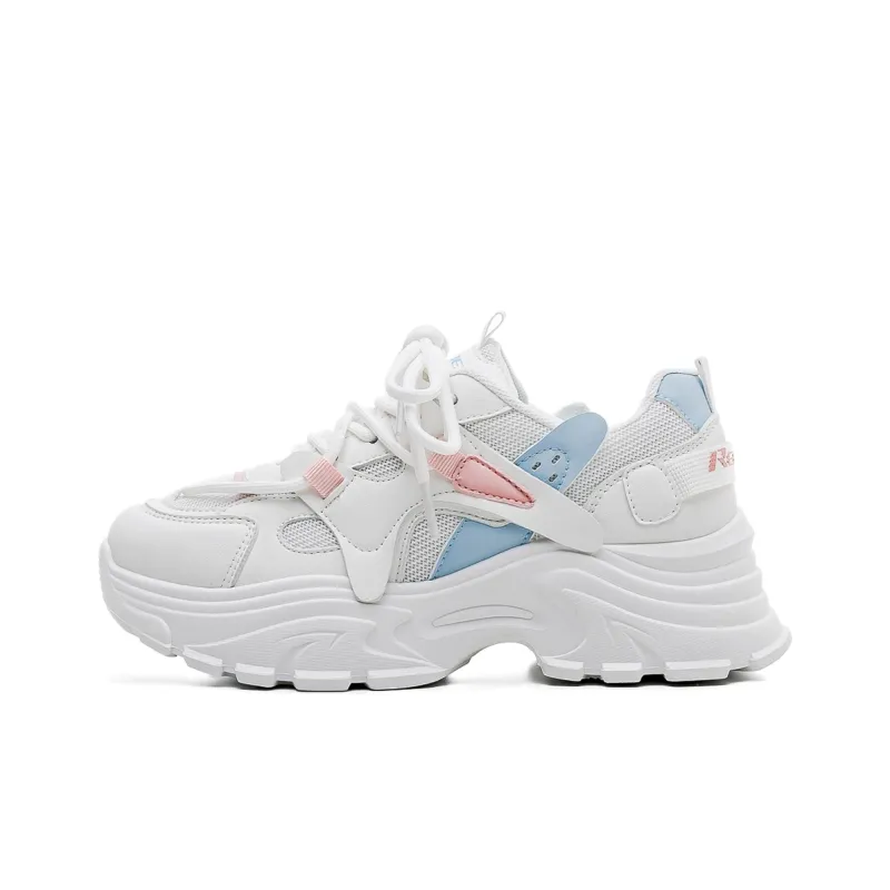 RENBEN Abrasion Resistant Breathable Height Increasing Low Top Chunky Sneakers Women's White Blue-0