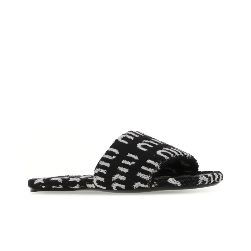 MIU MIU Odor Resistant Slide Slippers Women's Black White-3