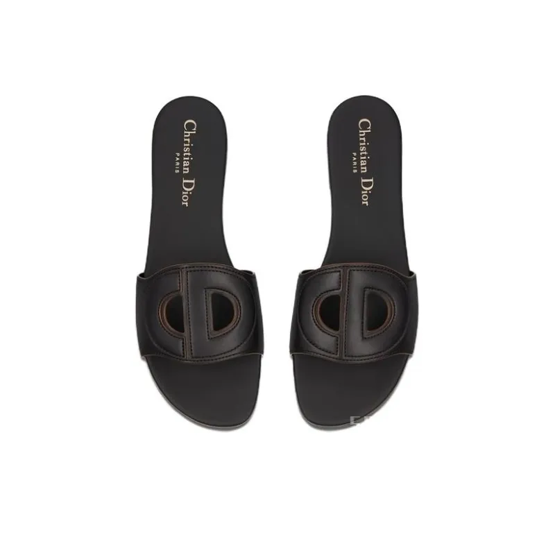 DIOR D Club Genuine Leather Sole Odor Resistant Slide Slippers Women's Black-5