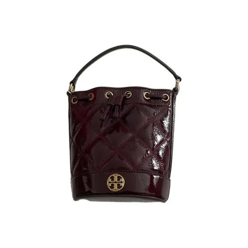 TORY BURCH Leather Bucket Bags Shoulder Bag Crossbody Bag Handbag Women's Burgundy