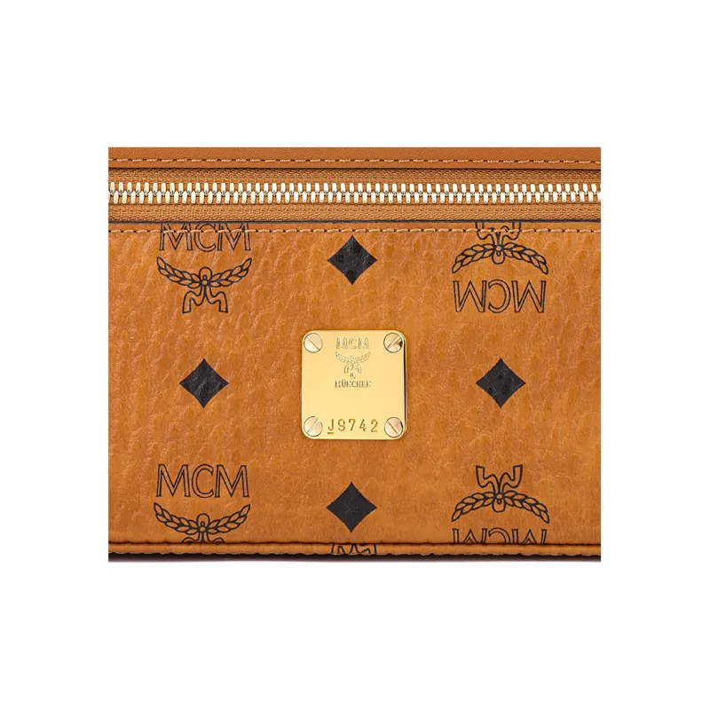 MCM Leather One Shoulder Crossbody Portable Makeup Bag Women's Brown Cognac-4