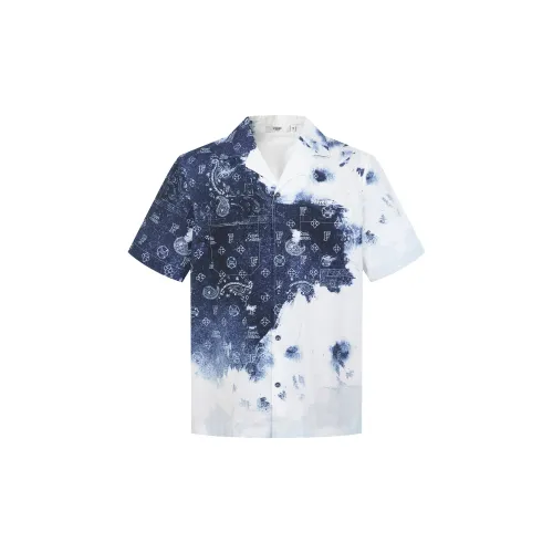 FERRE Shirts Men Blue Floral Pattern