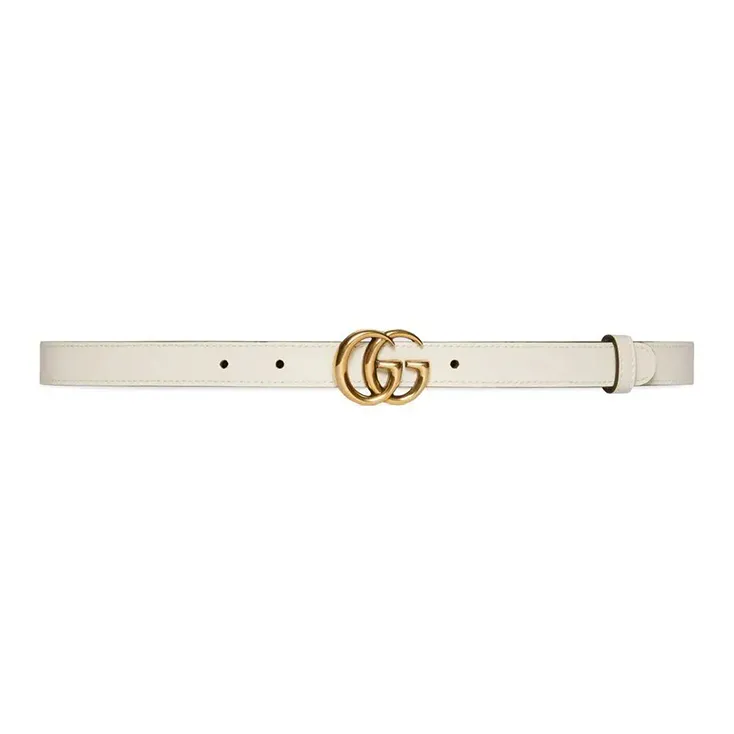 GUCCI Logo Design Smooth Buckle Canvas Belt Women's White-1