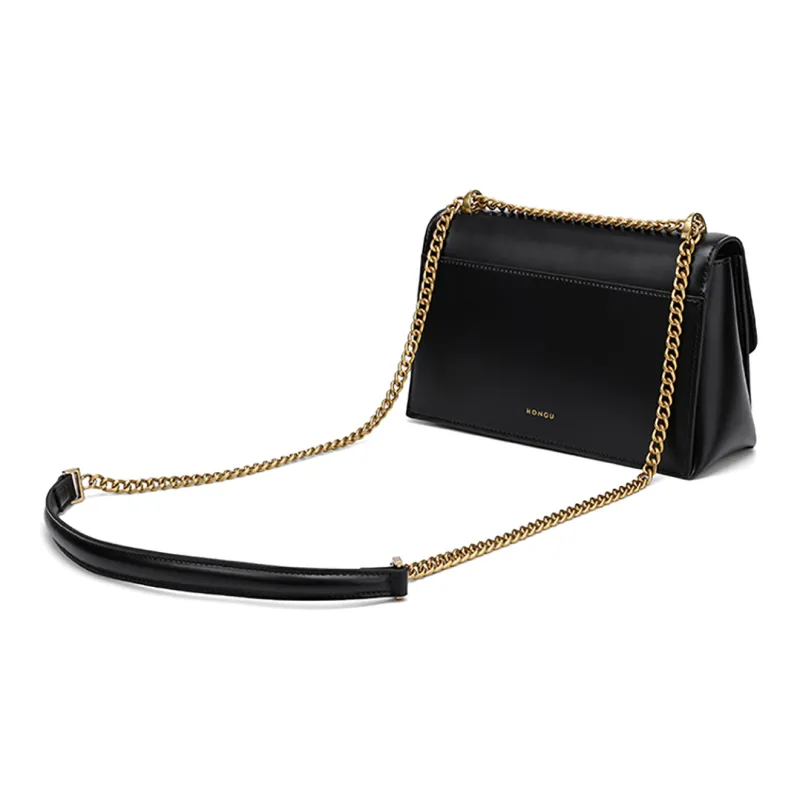 HONGU Cow Leather Small Square Bag Shoulder Bag Women's Gold Brown/Sand Apricot/Pitch Black-7