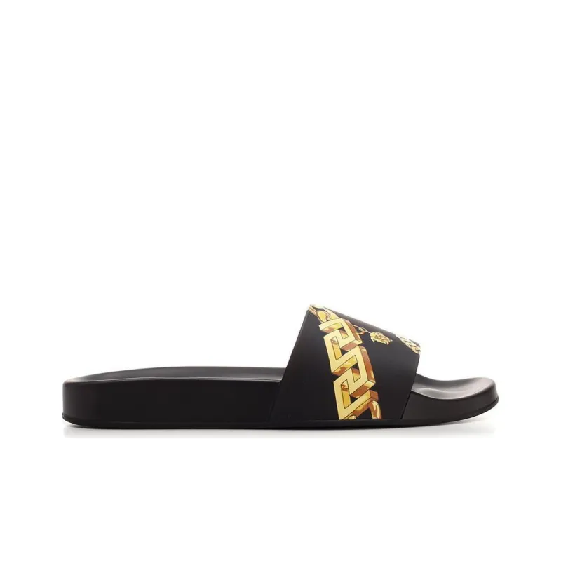 VERSACE La Greca Chain Slides Black-1