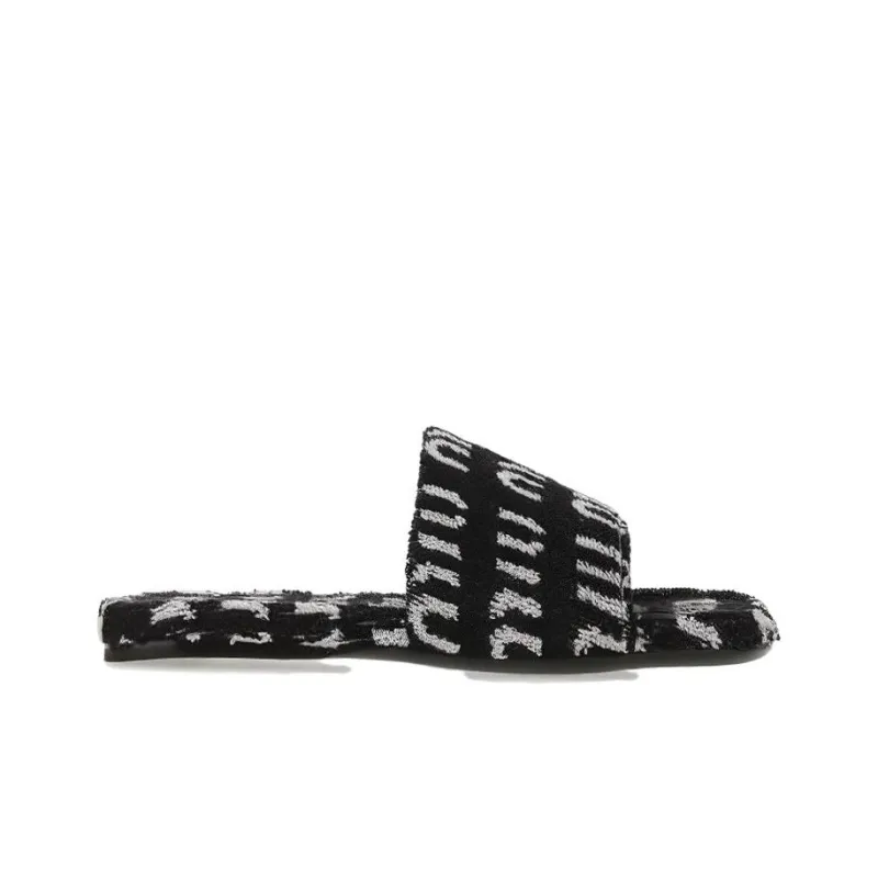 MIU MIU Odor Resistant Slide Slippers Women's Black White-1
