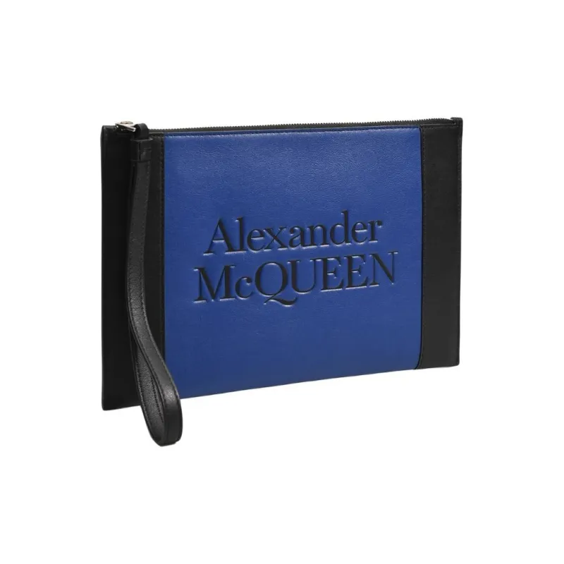 Alexander McQueen Calfskin Clutch Women's Marine Blue & Black-1