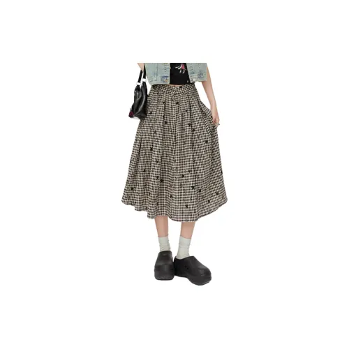 ELF SACK Casual Long Skirts Women's Heart Plaid Color