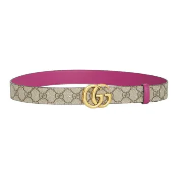 GUCCI Multicolor Design Smooth Buckle Leather Belts Women's Fuchsia