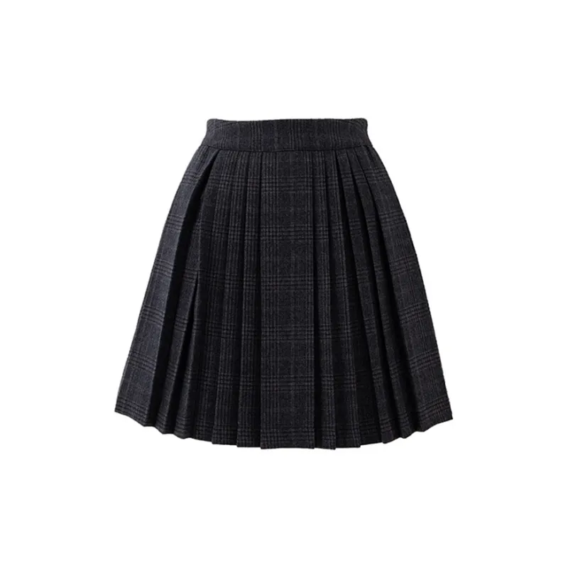 SOON FLOWER Casual Short Skirts Women's Blue Gray Plaid-1