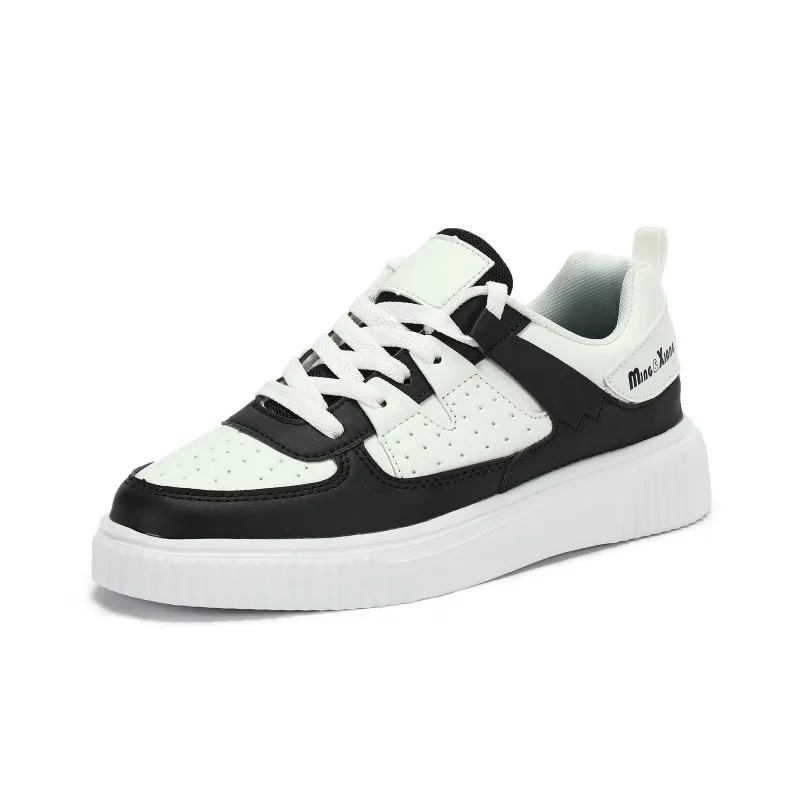 Singing Wear resistant And Lightweight Low Top Skateboard Shoes Unisex Black White-1