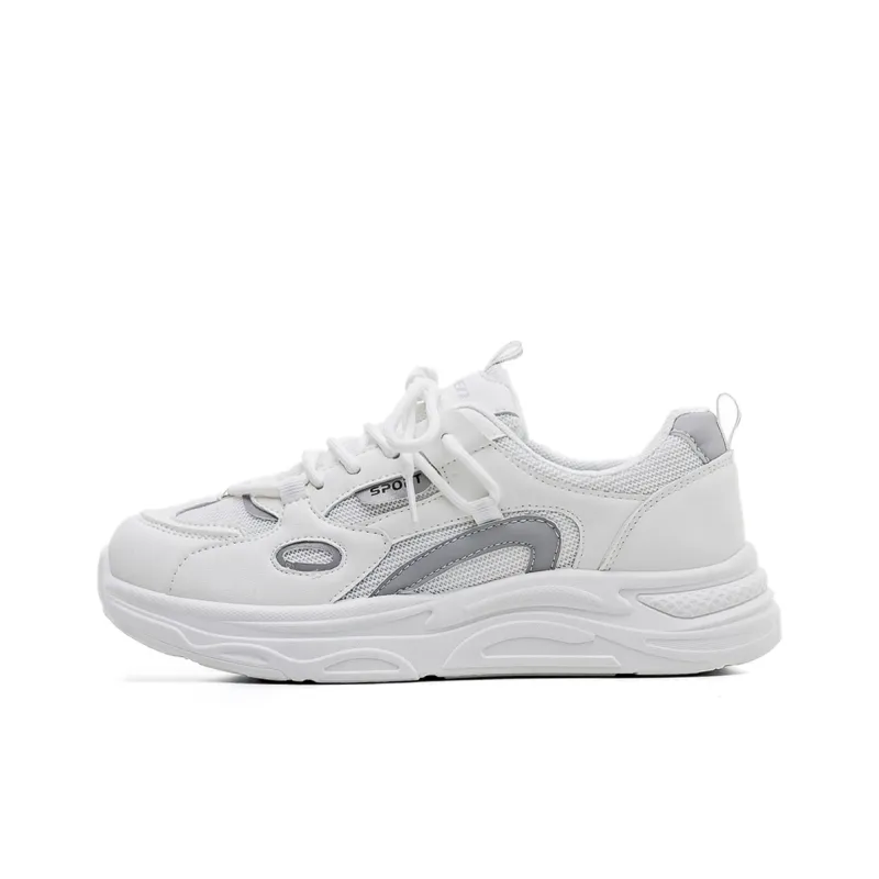 RENBEN Low Top Chunky Sneakers Women's White Gray-0