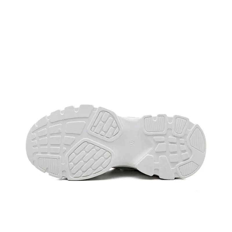 RENBEN Abrasion Resistant Breathable Height Increasing Low Top Chunky Sneakers Women's White Blue-3