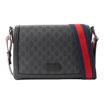 GUCCI Coated Canvas With Leather Trim Messenger Bag Crossbody Bag Shoulder Bag Men's Black