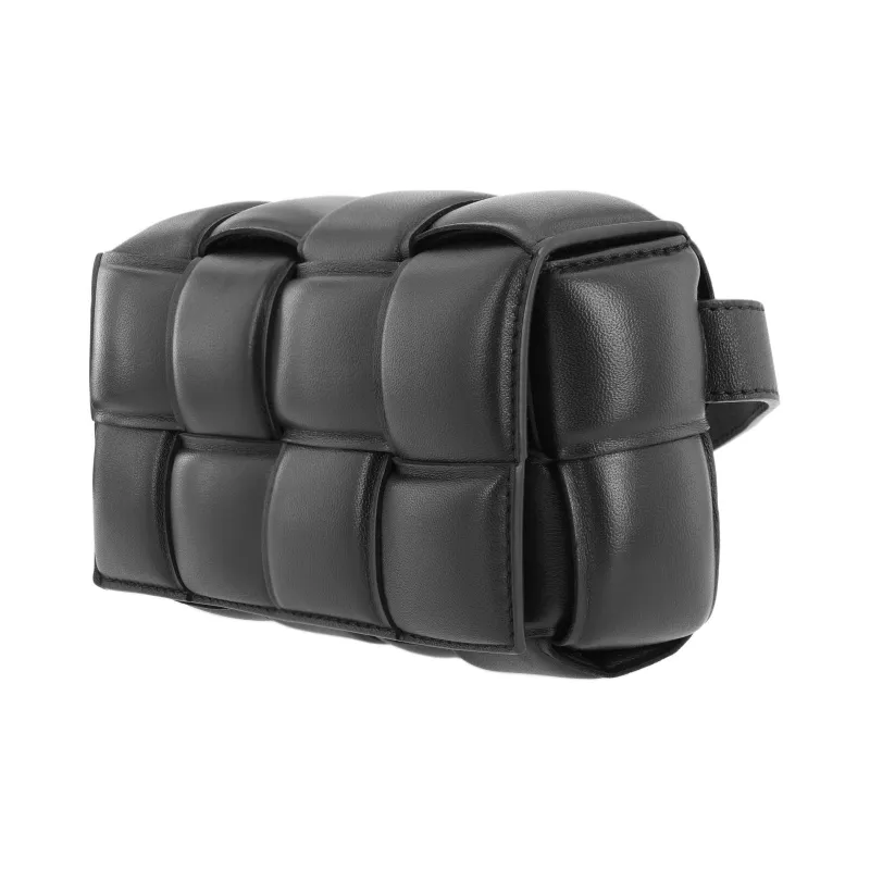 Bottega Veneta Padded Cassette Belt Bag Intreccio Black-1