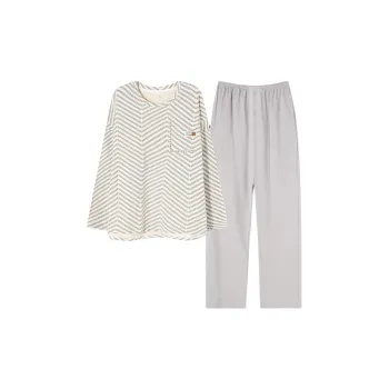 MIIOW Pajama Set Women's Light Gray Stripes