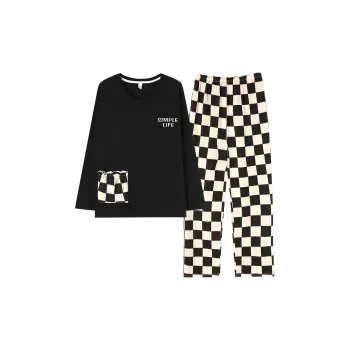 MIIOW Pajama Set Women's Black White Plaid