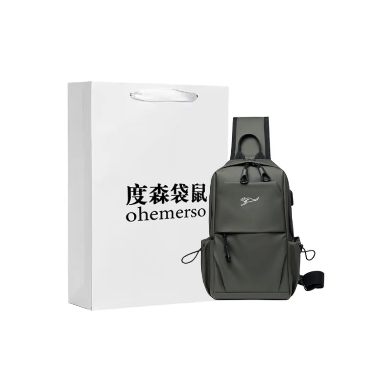 Dusen Kangaroo Oxford Shoulder Bag, Sling Bag Regular Men's Gray/Army Green/Black-2