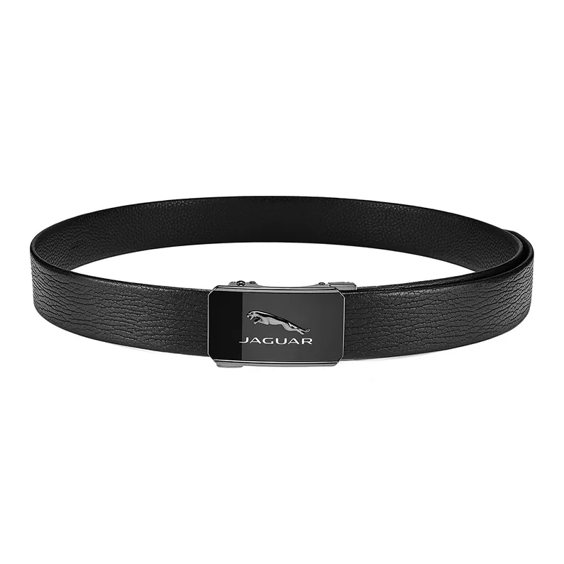 JAGUAR Classic Business Men's Cow Leather Automatic Buckle Leather Belts Men's Black Width  3.5cm-3