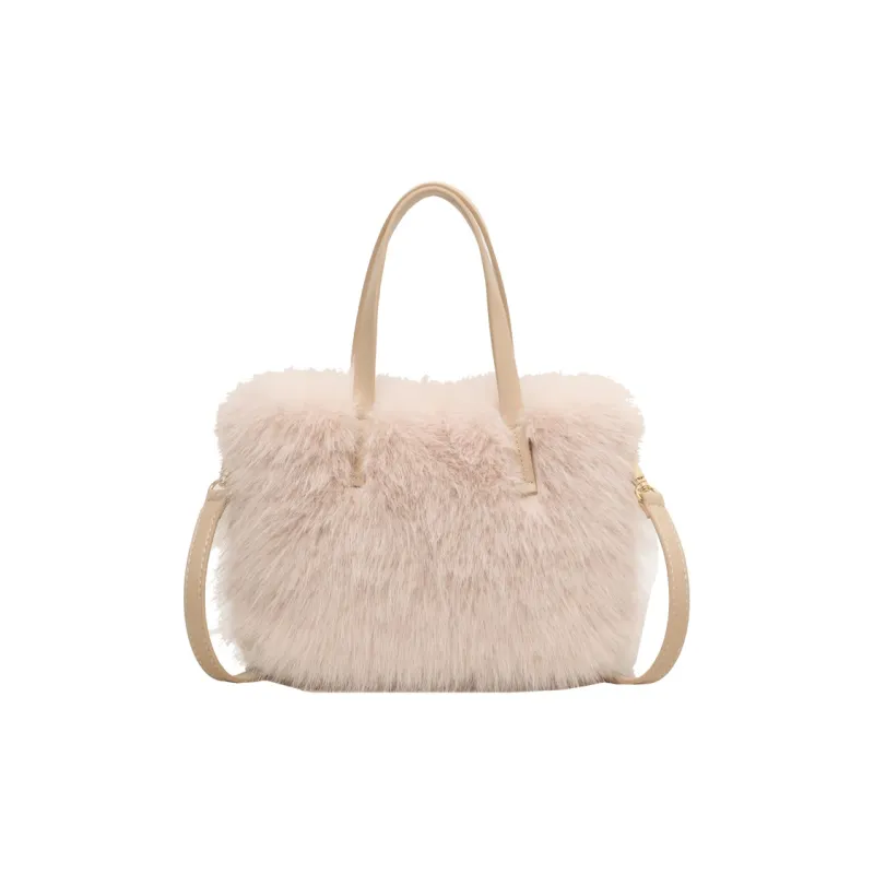 BALANG Plush One Shoulder Handbag Unisex Black/Ecru/Khaki/Pink-3