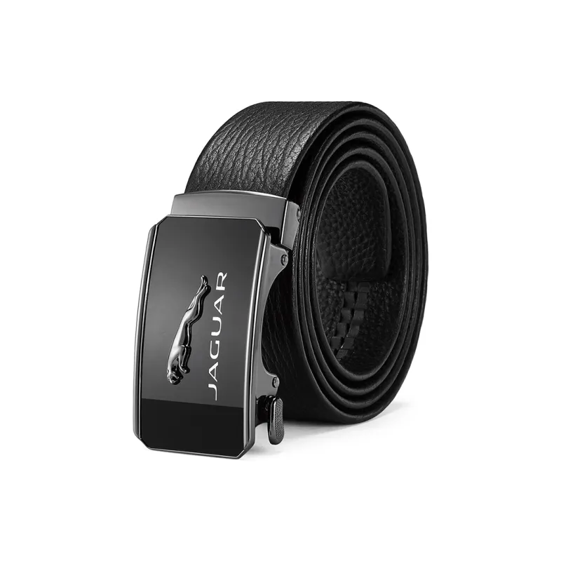 JAGUAR Classic Business Men's Cow Leather Automatic Buckle Leather Belts Men's Black Width  3.5cm-0