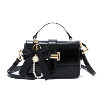 OTA Patent Leather PU Small Square Bag Women's Bag One Shoulder Handbag Regular Women's Black