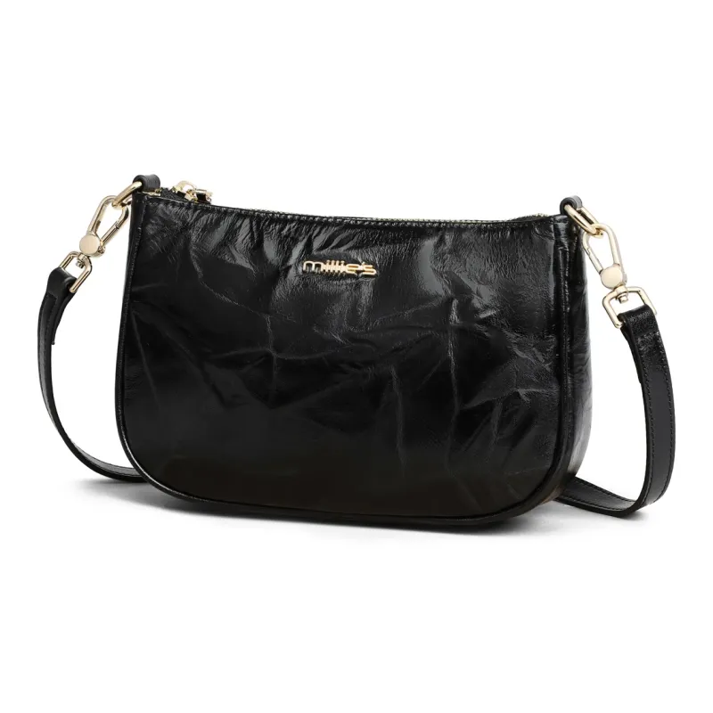 MILLIE'S Cow Leather Crossbody Bag Handbag Shoulder Bag Small Size Women's Black/Brown-3