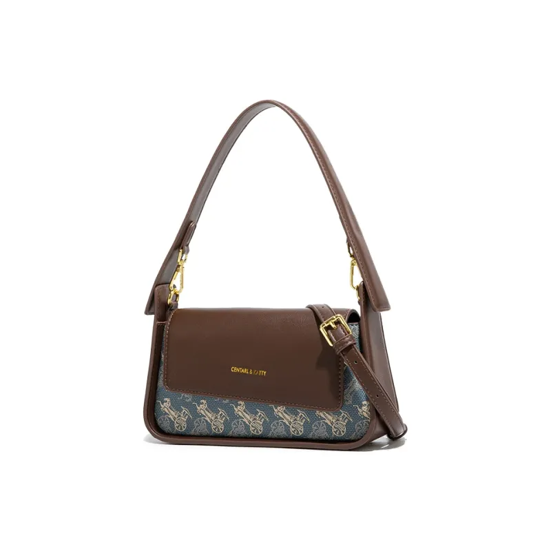 CentarlKatty Polyurethane Shoulder Bag Regular Women's Carriage Blue & Coffee-3