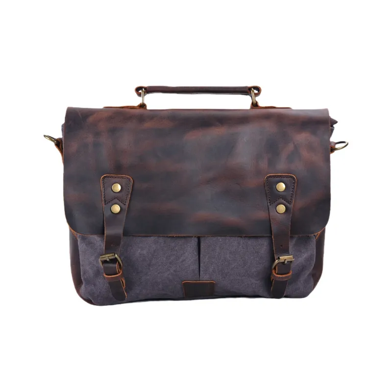PULUWIRR Canvas With Leather Versatile Minimalist Style Convenient Medium Firmness Handbag Regular Unisex-5