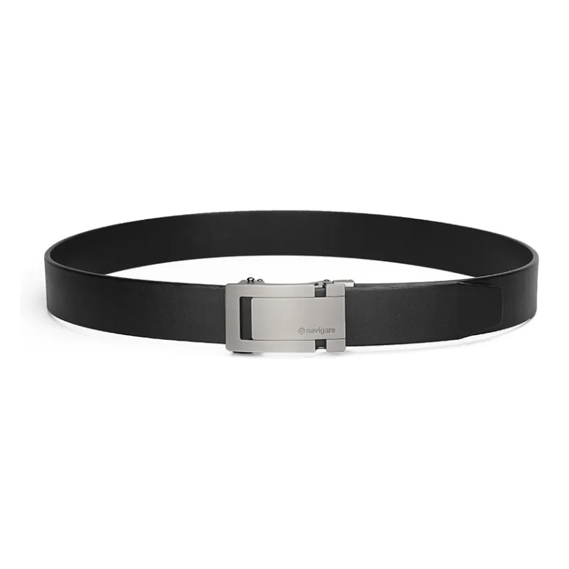 NAVIGARE Top Grain Cow Leather Belt Belt Men's Matte Gunmetal Black Gun Width  3.5cm-2
