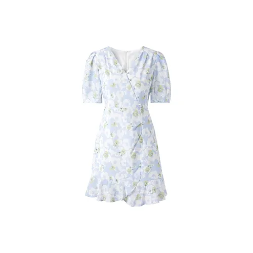 PEACEBIRD Short-Sleeved Dresses Women's Blue Pattern