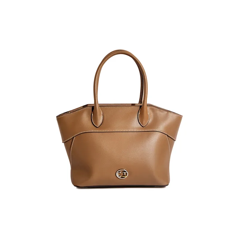 Cthulhu Cow Leather Smiley Face Tote Shoulder Bag Crossbody Bag Handbag Medium Size Women's Brown/Black-1