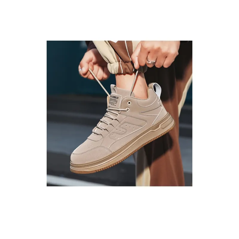 PLAY COBBLER Skateboard Shoes Unisex High Top Beige/Black-9