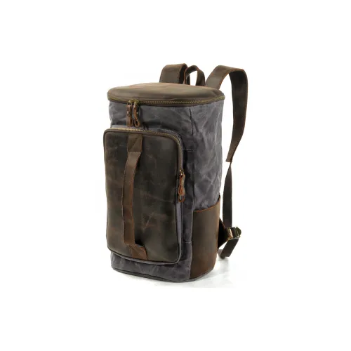 PULUWIRR Cowhide Patchwork Canvas Backpack Unisex Black/Khaki/Army Green/Gray