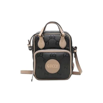 GUCCI Off The Grid Nylon With Leather Crossbody Handbag Shoulder Bag Unisex Dark Gray & Beige