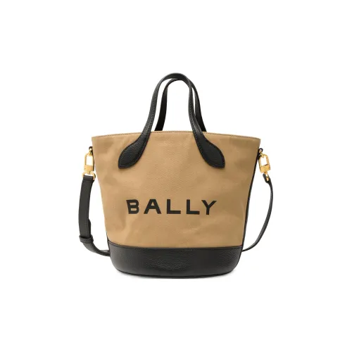 BALLY Fabric With Leather Bucket Bag Handbag Shoulder Bag Crossbody Bag Medium Size Women's Brown