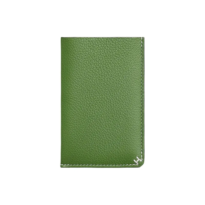 HERMES H Sellier Evercolor Leather Card Holder Men's A8 Yuka Ribbon Green-1