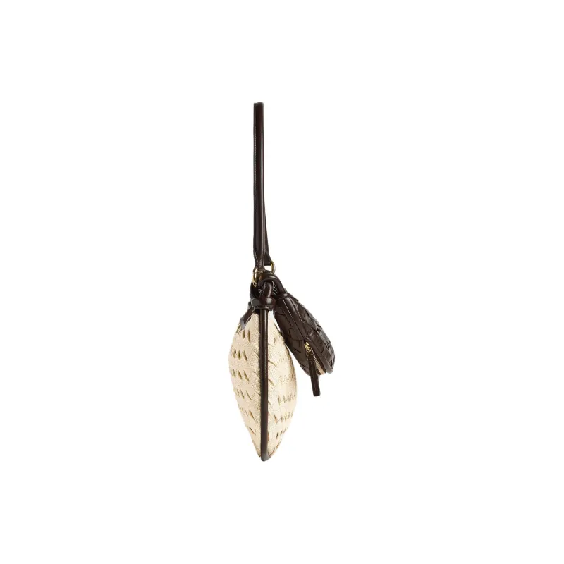 Bottega Veneta Intrecciato Canvas Handbag Shoulder Bag Women's Natural & Chocolate Brown-1