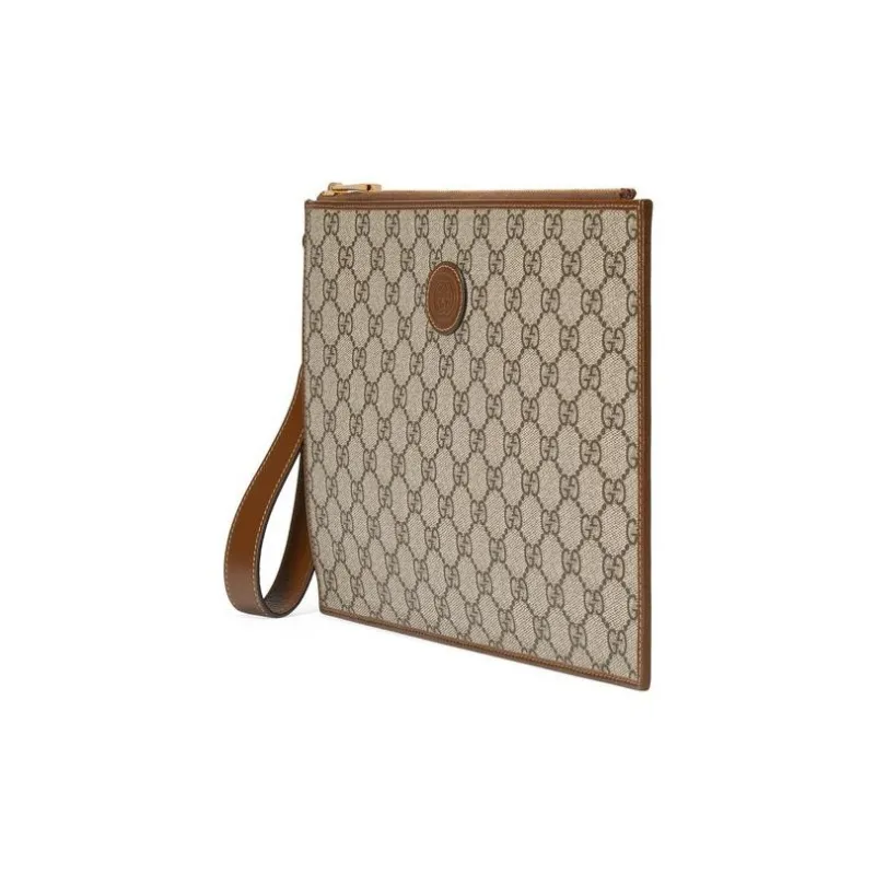 GUCCI GG Canvas With Leather Clutch Men's Ebony-1
