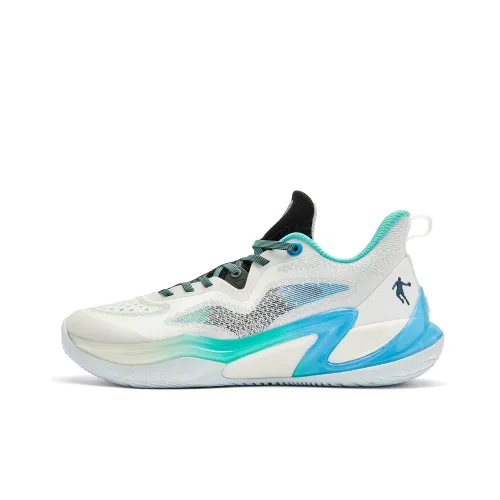 QIAODAN Wind Blade 4 Generation Basketball Shoes Men Low-Top Jordan White Fresh Blue