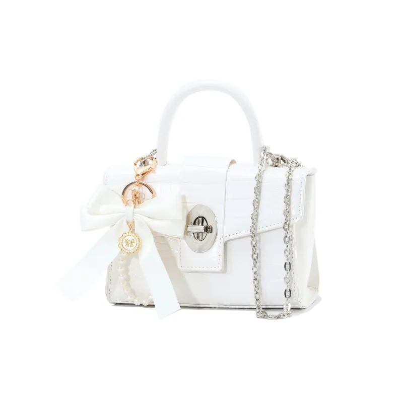 OTA PU Small Square Bag, One Shoulder Handbag Medium Size Women's Crocodile Pattern White/Crocodile Pattern Black-1