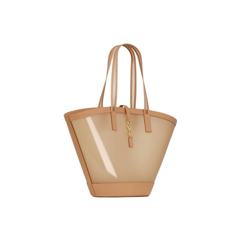 SAINT LAURENT Leather With Polyurethane Basket Bag Handbag Medium Size Women's Oat Milk & Brown & Gold-1
